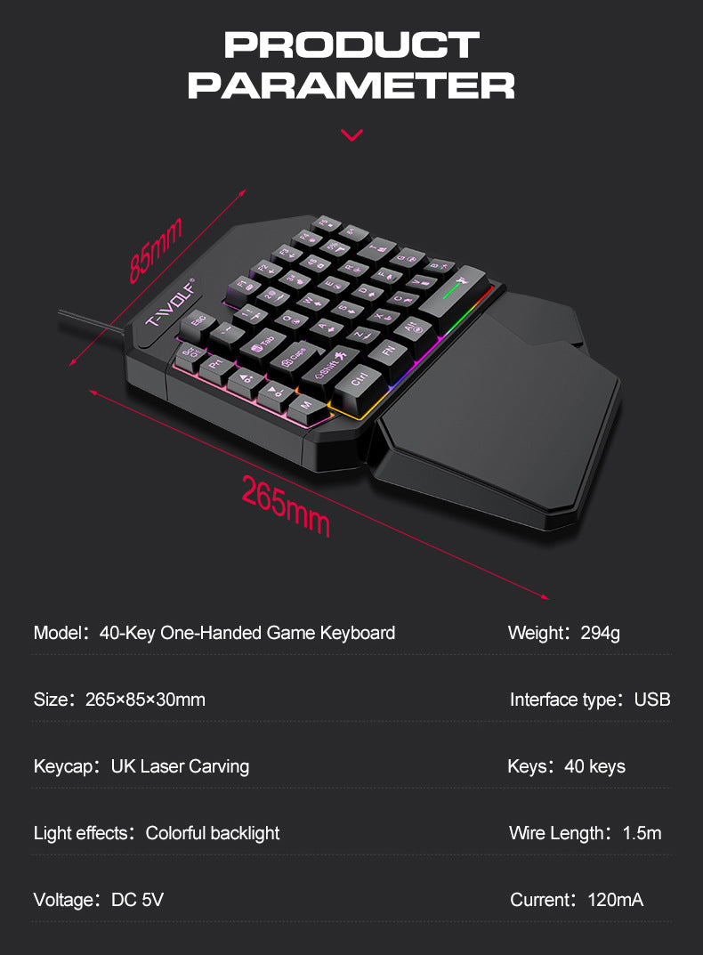 Lei Lang TF900 Single Hand Mouse Keyboard Suit