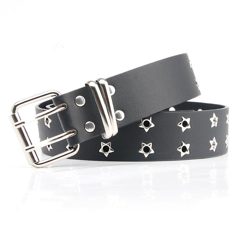 Women's Fashion All-match Casual Star Double Row Air Hole Belt