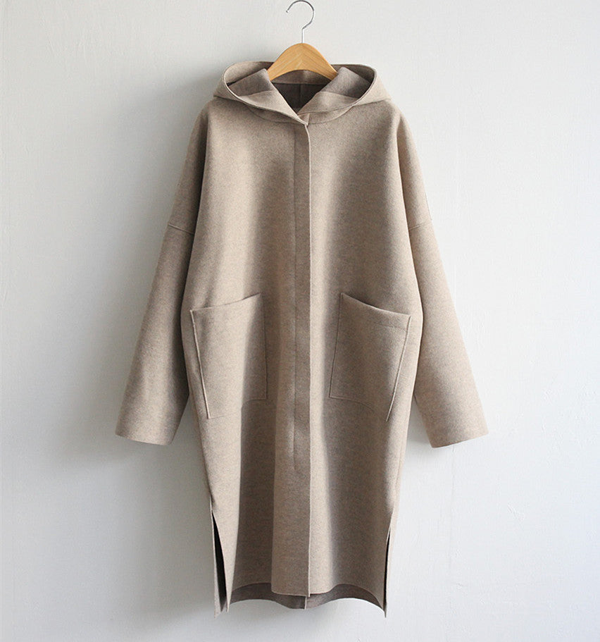 Loose Wool Women's Coat Hooded