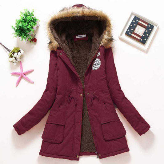 Autumn And Winter New Women's Plus Size Thickened Calibration Long-sleeved Hooded Lamb Wool Cotton-padded Jacket