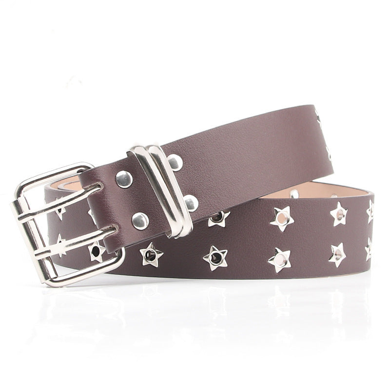 Women's Fashion All-match Casual Star Double Row Air Hole Belt