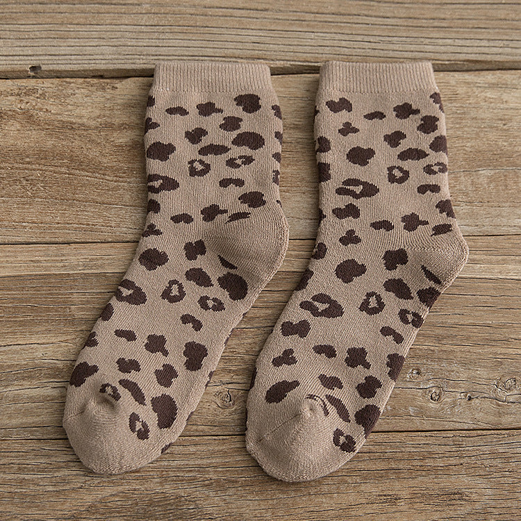 Women's Spotted Leopard Print Terry-loop Hosiery Cotton Middle Tube Socks