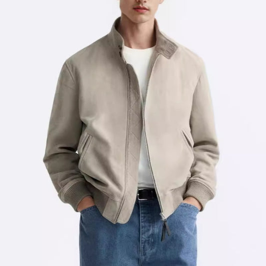 Suede Texture Stand-up Collar Jacket