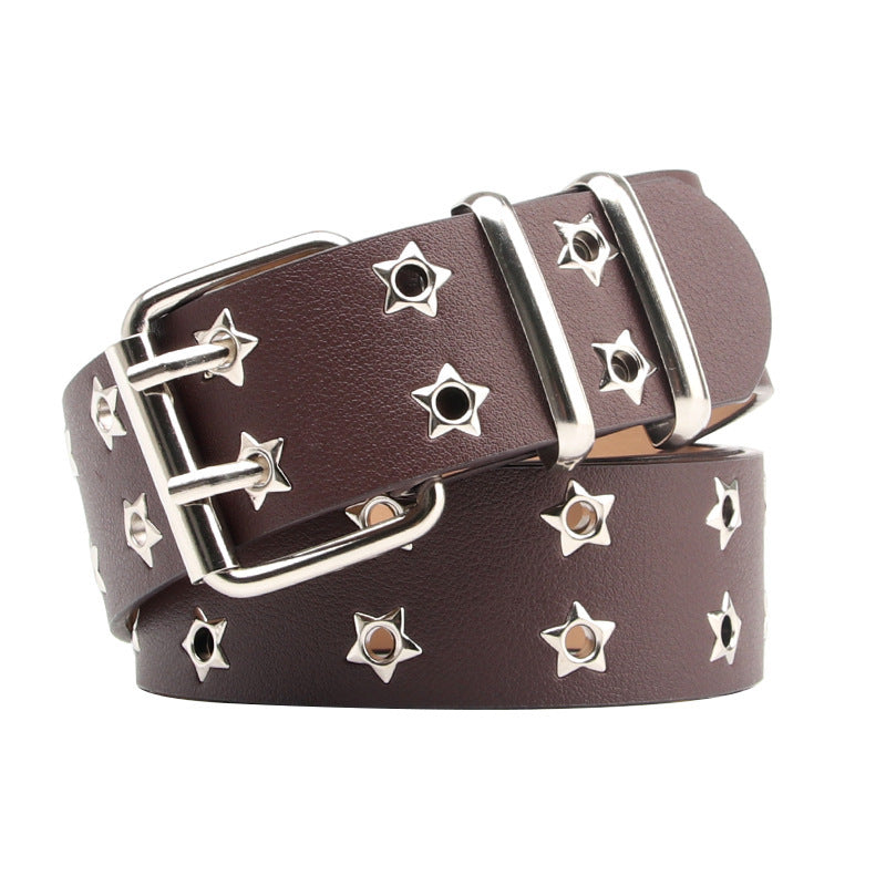 Women's Fashion All-match Casual Star Double Row Air Hole Belt